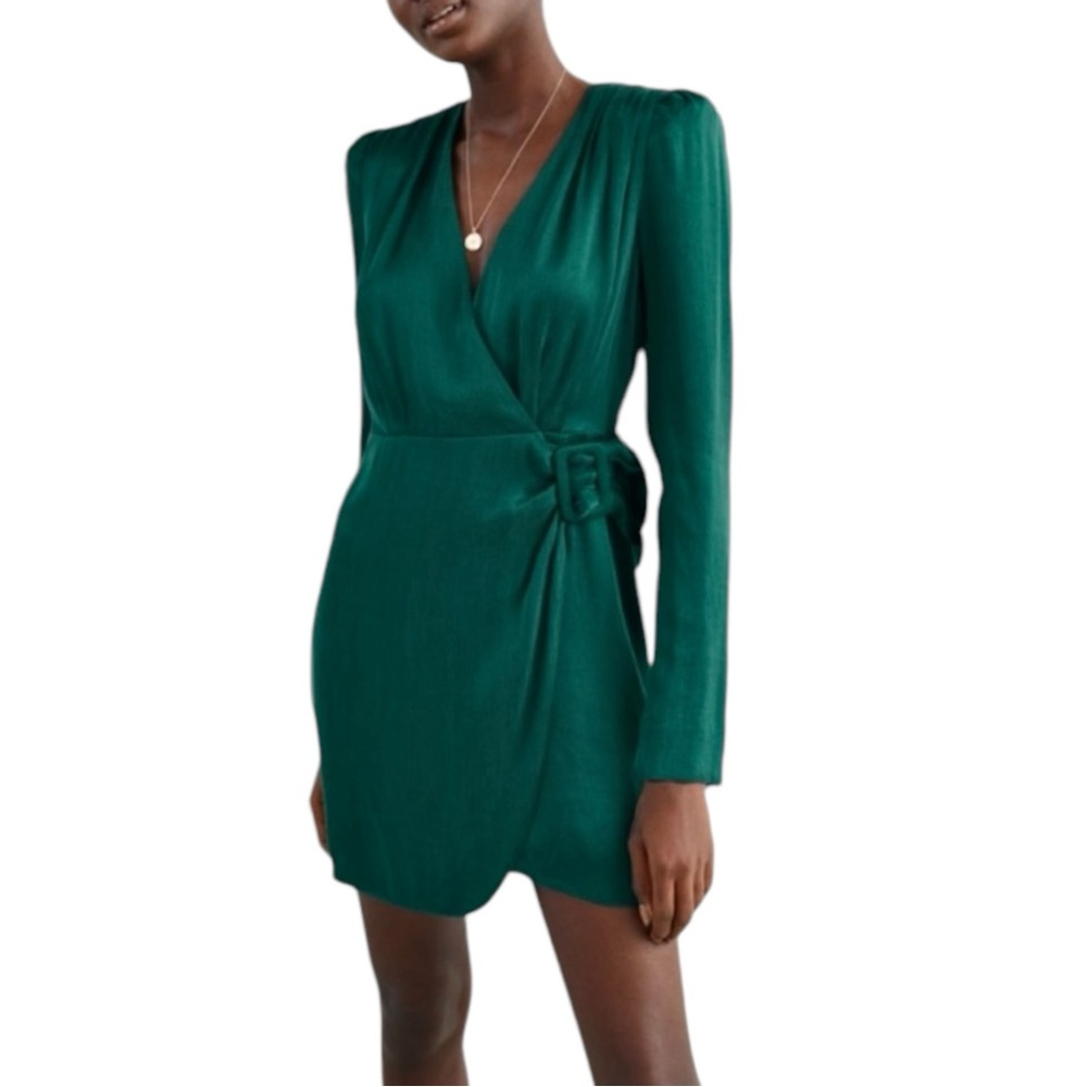 NWT & OTHER STORIES Satin Buckle Tie Mini Wrap Dress. Size 6